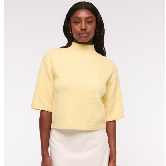 Abercrombie & Fitch Sweaters - Abercrombie & Fitch Womens Small Boucle Mockneck Sweater Tee Yellow Cozy Comfy